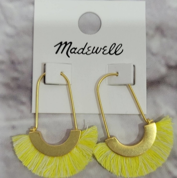 Madewell Boho Tassel Arc Wire Marled Sunshine Yellow Texture Fringe Earrings - Picture 4 of 4